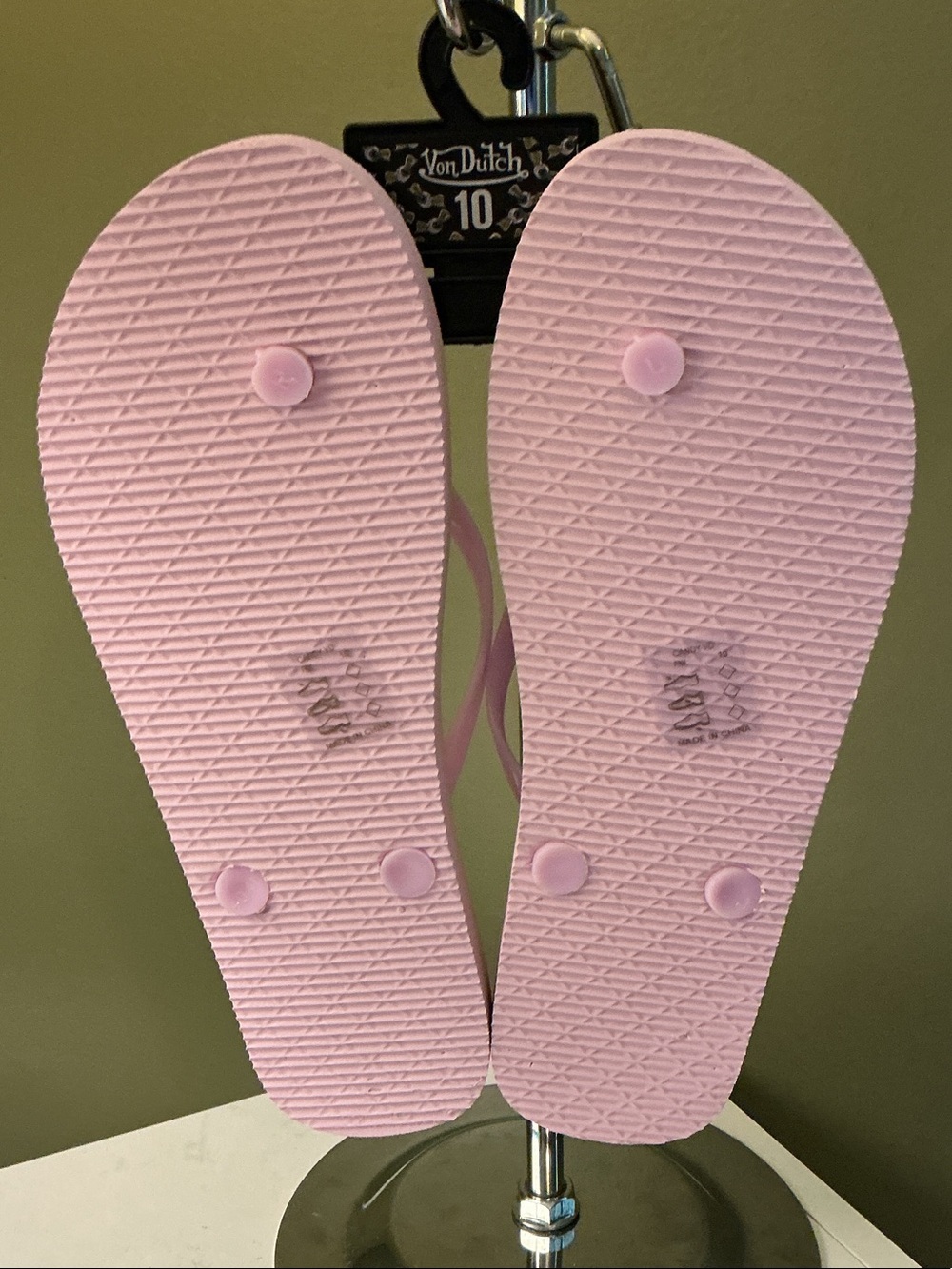 Von Dutch Pink Multi-Logo Flip Flop Sandals - Picture 2 of 5